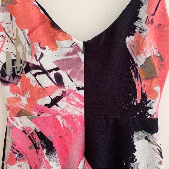 Black Halo Judy Ponte Knit Sheath Dress Sz 2 Black Pink Floral - Picture 6 of 10